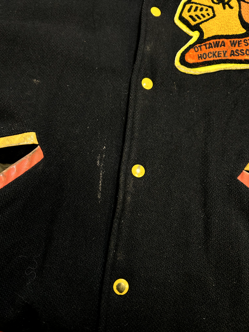 Vintage 80s/90s Ottawa West Hockey Assoc. Leather Varsity Jacket Size Large