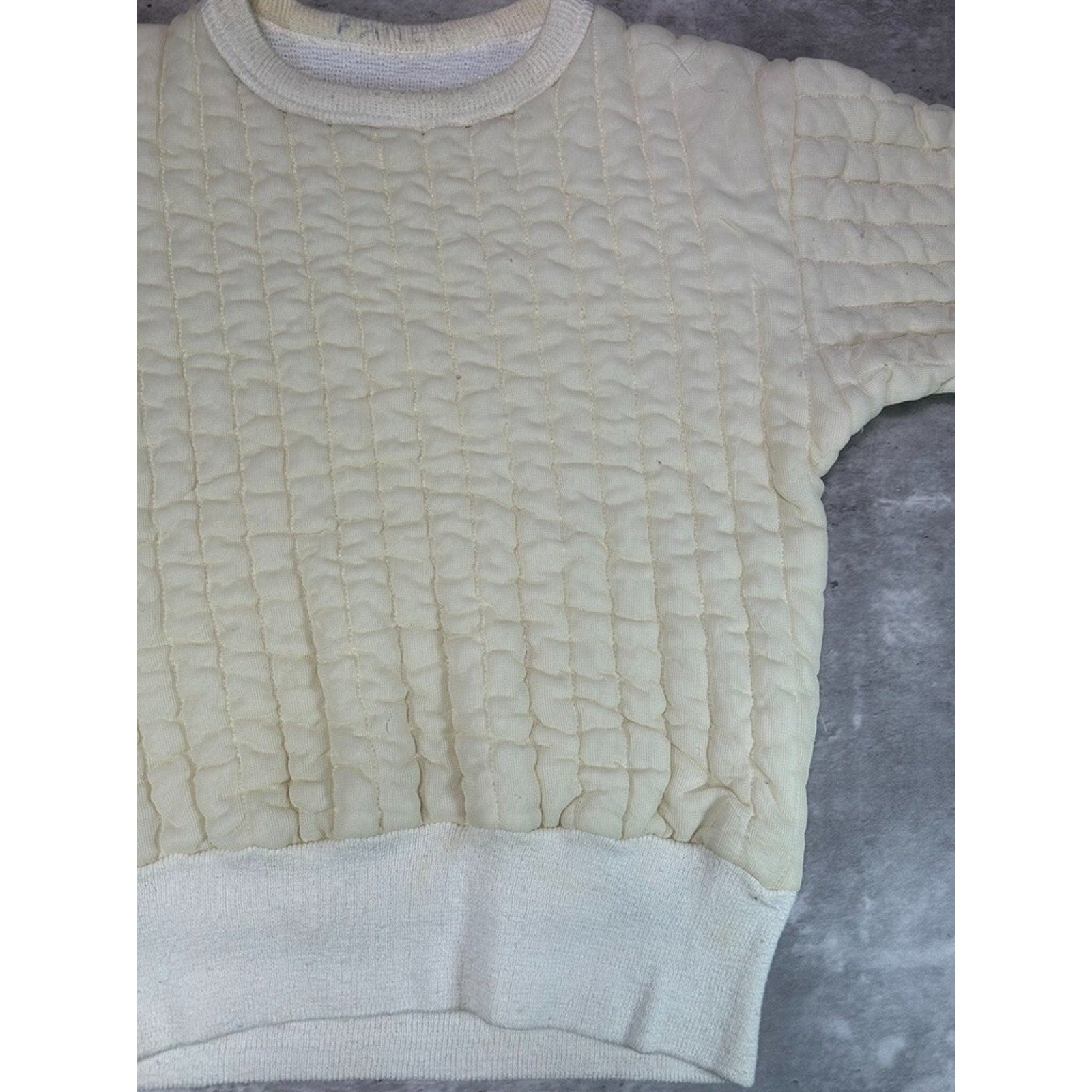 Vintage 1960s Quilted Thermals Lined Pullover Sweatshirt Size Small White