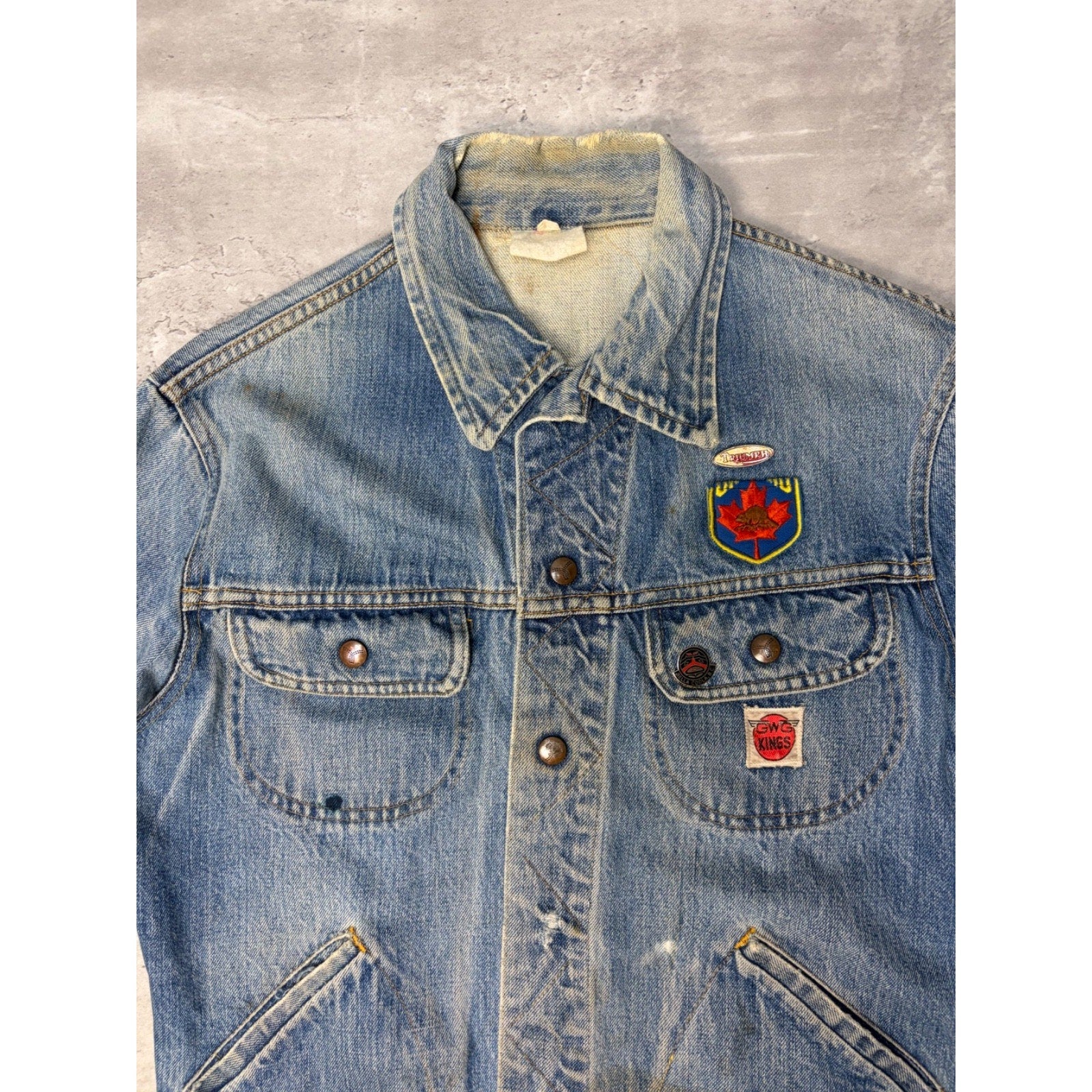Vintage 1960s GWG Kings Medium Wash Denim Trucker Jacket Size Medium