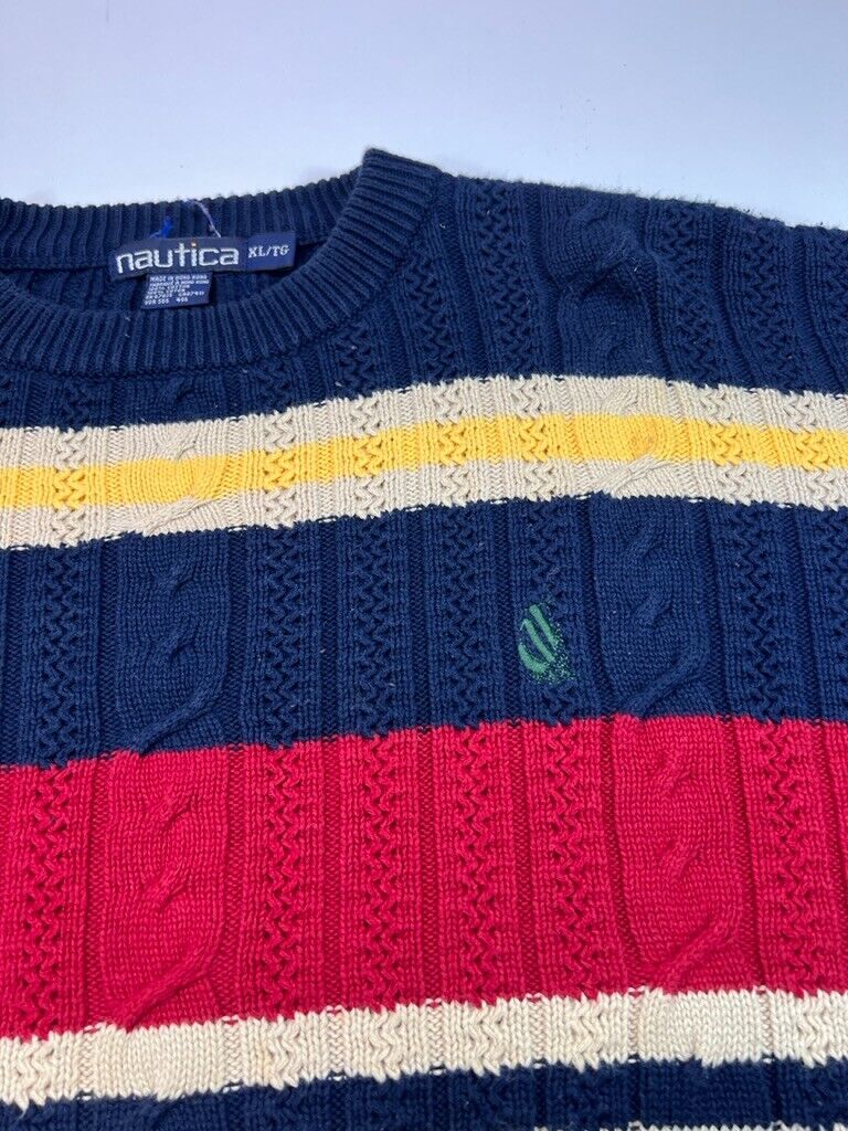 Vintage 90s Nautica Striped 3D Style Knit Sweater Size XL