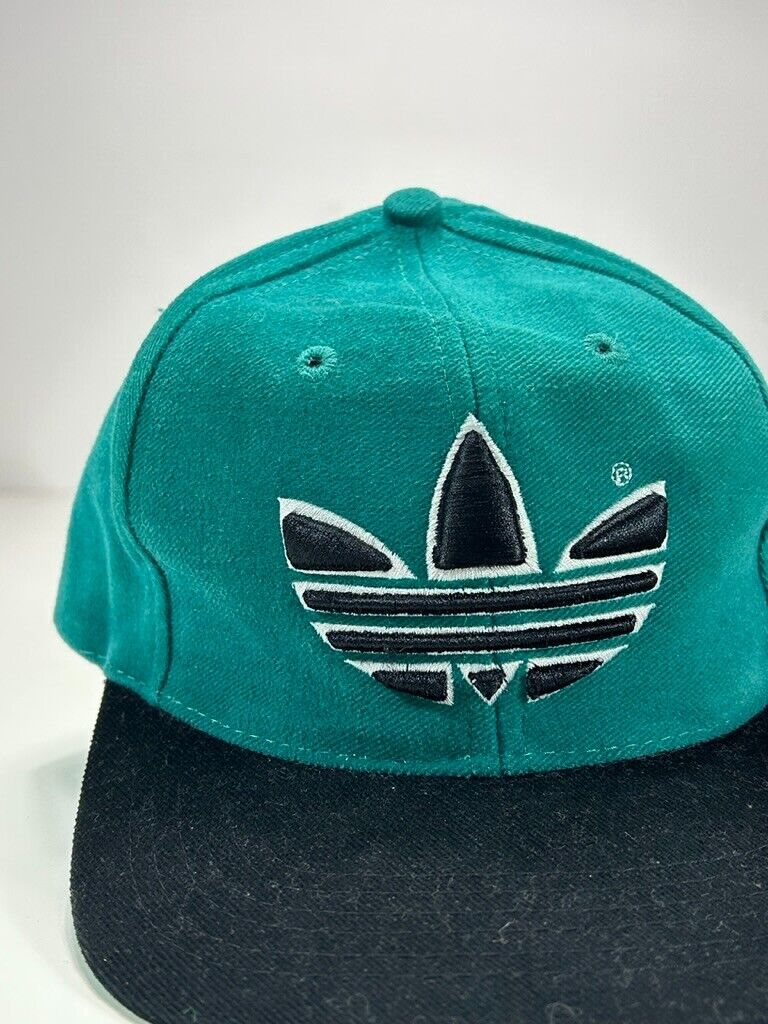 Vintage 90s Adidas Embroidered Trefoil Snapback Hat OSFA Teal