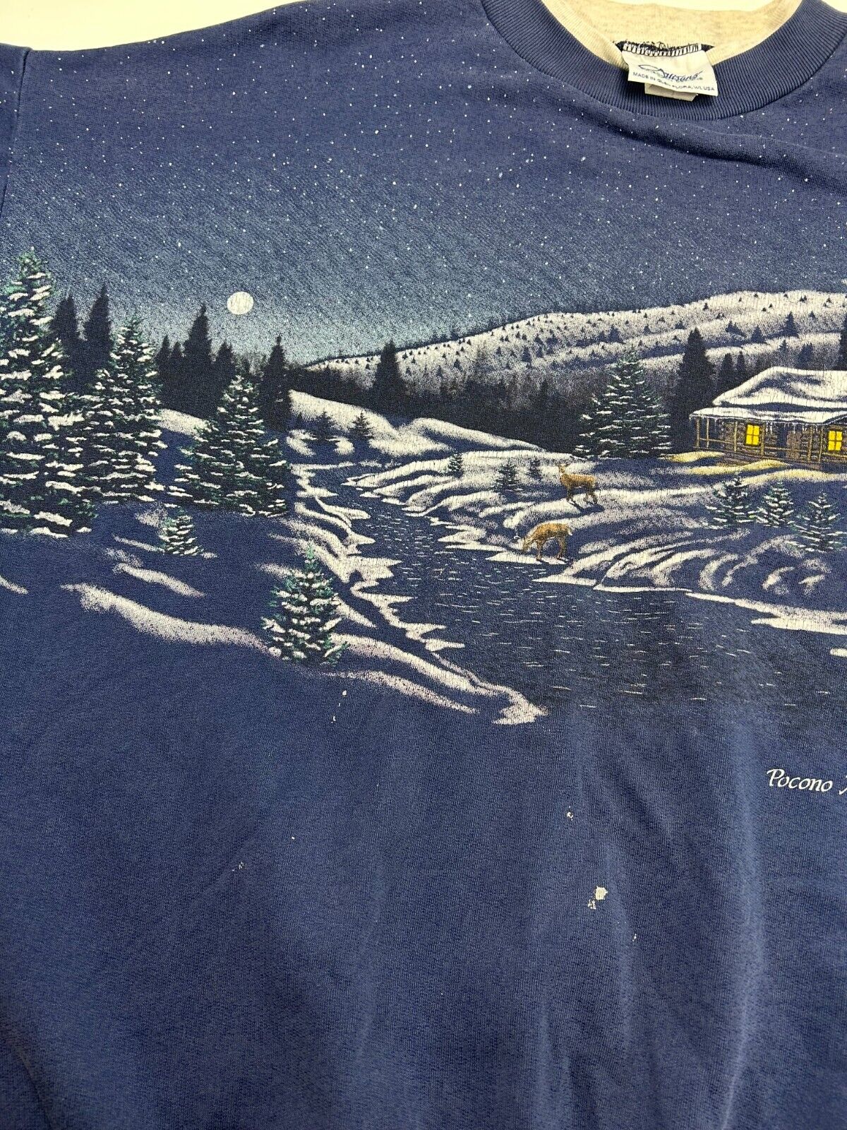 Vintage 90s Pocono Mountains Winter Landscape AOP Sweatshirt Size Large