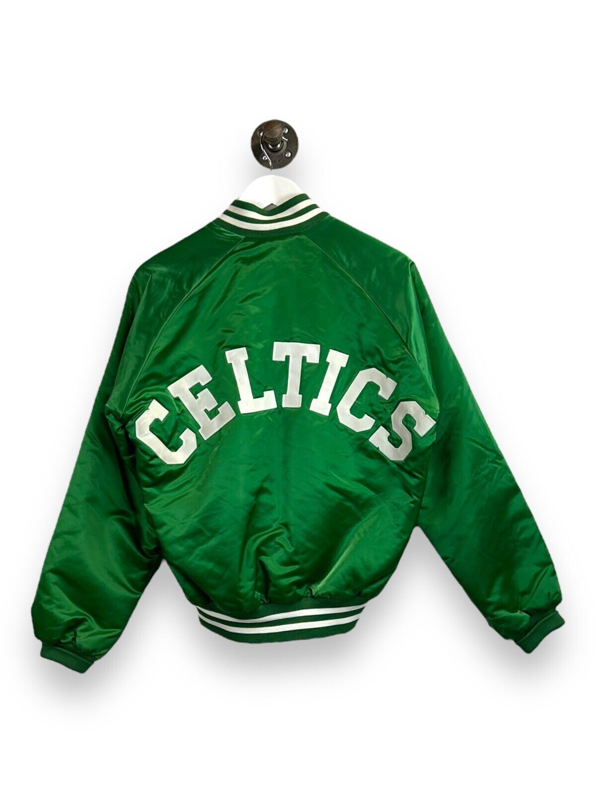 Vintage 80s Boston Celtics NBA Embroidered Spell Out Satin Bomber Jacket Sz M