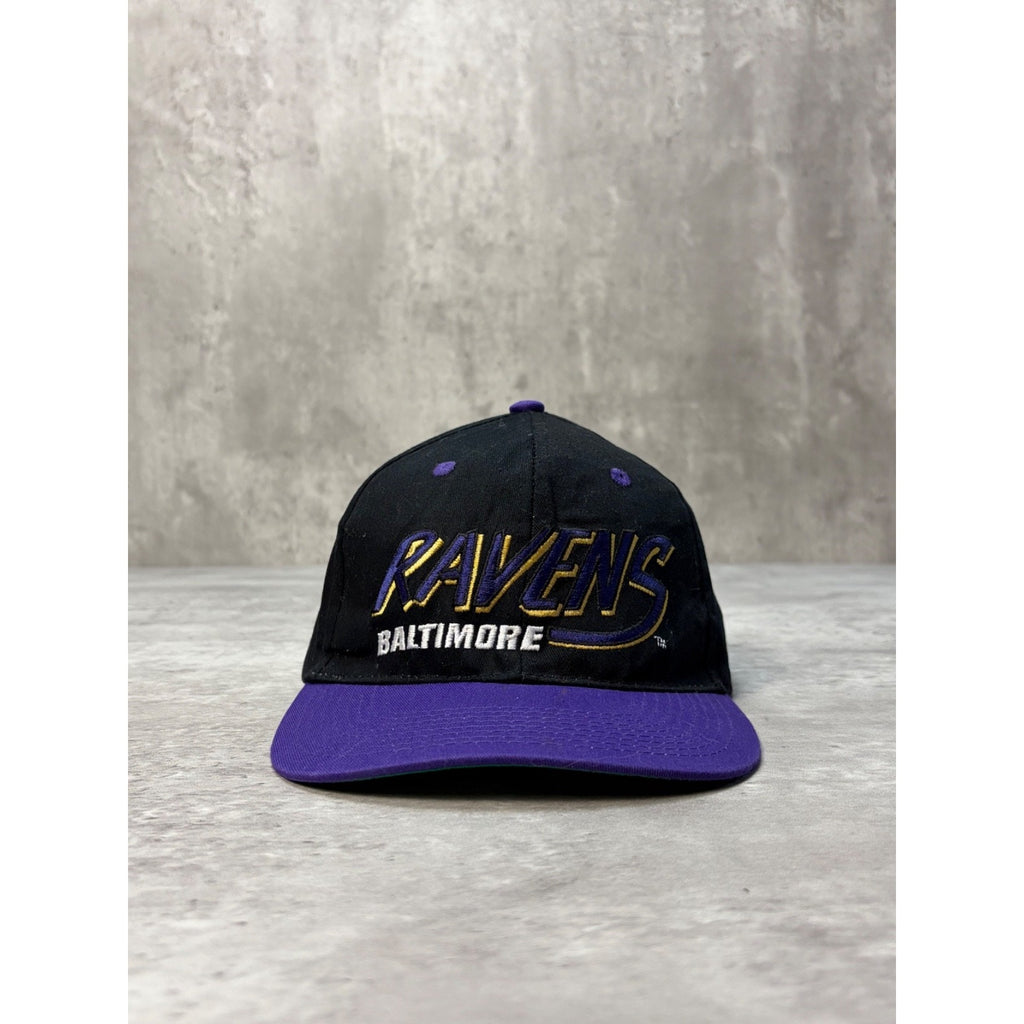 Vintage Baltimore Ravens NFL Embroidered Spellout Football Snapback Hat OSFA