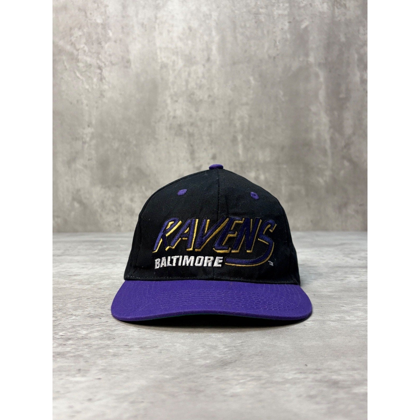 Vintage Baltimore Ravens NFL Embroidered Spellout Football Snapback Hat OSFA