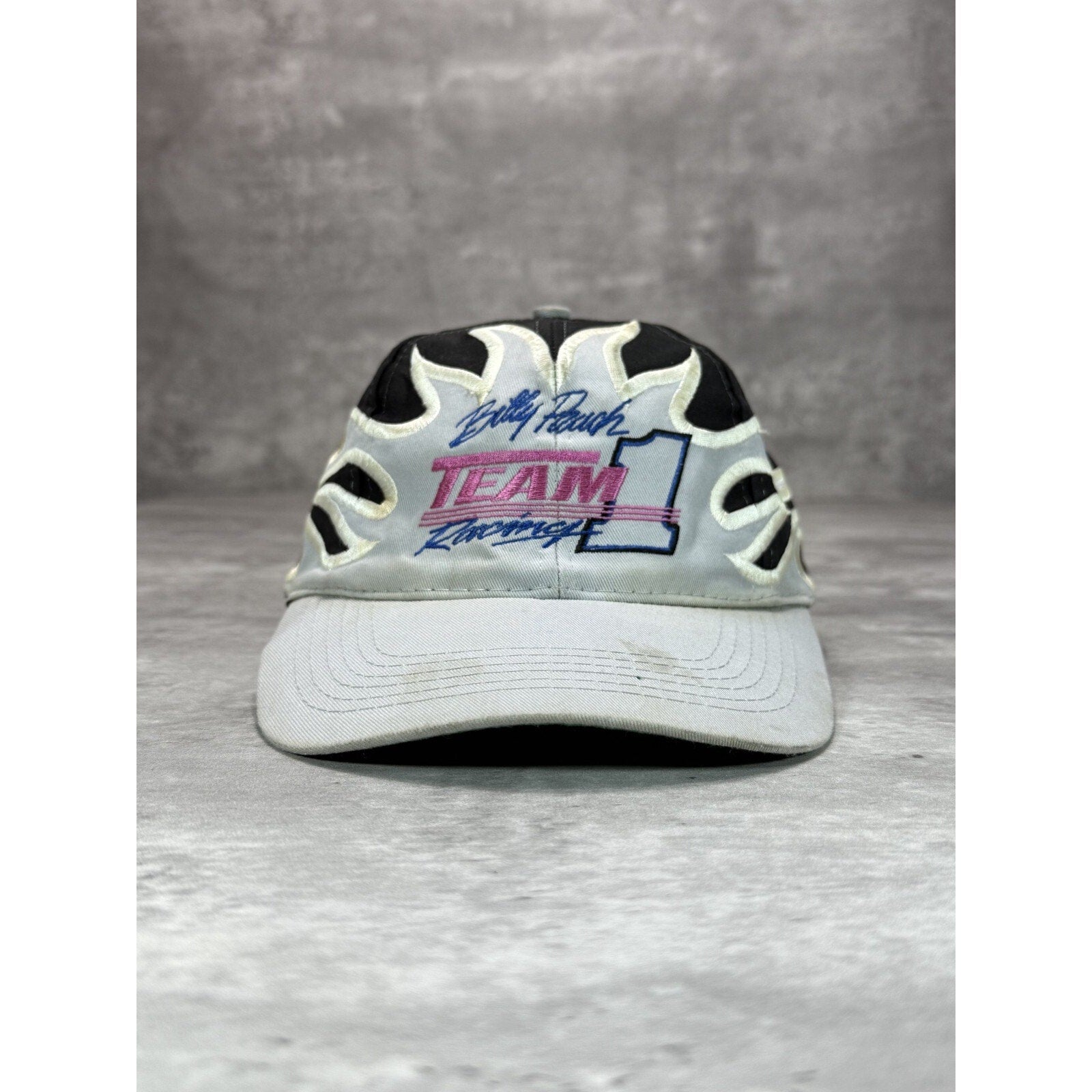 Vintage Billy Pauch Nascar Team 1 Racing Embroidered Flame Strapback Hat OSFA