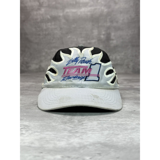 Vintage Billy Pauch Nascar Team 1 Racing Embroidered Flame Strapback Hat OSFA