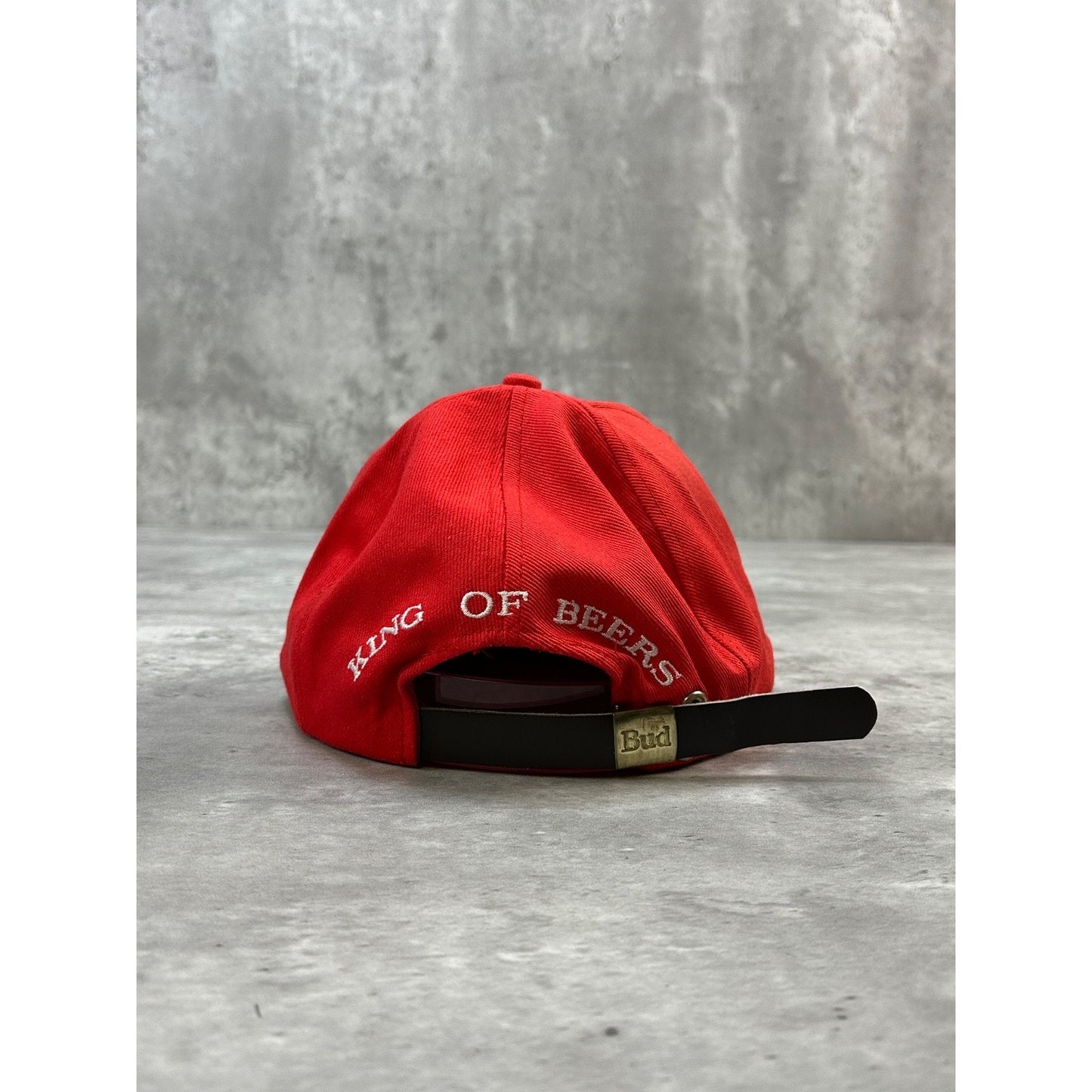 Vintage 90s Budweiser Embroidered Bud Spellout Beer Promo Strapback Hat OSFA