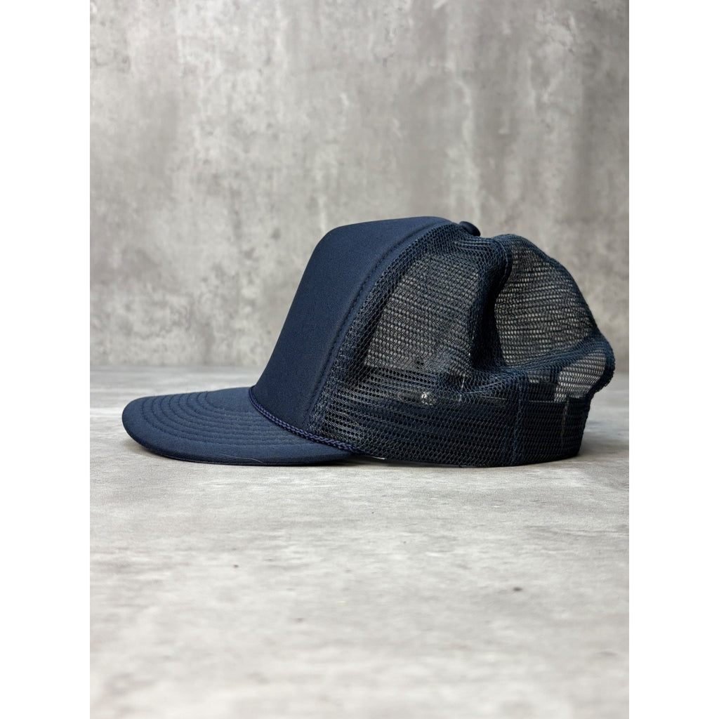 Vintage 1980s Blank Navy Blue Foam Trucker Snapback Hat OSFA