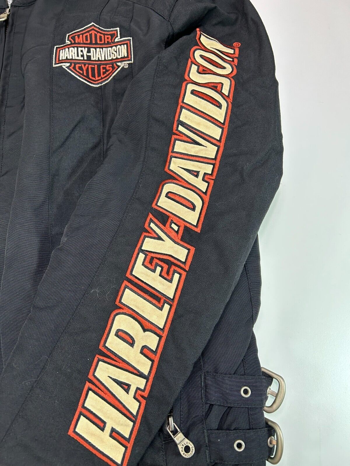 Harley Davidson Motorcycles Nylon Full Zip Cafe Racer Jacket Size Large Black