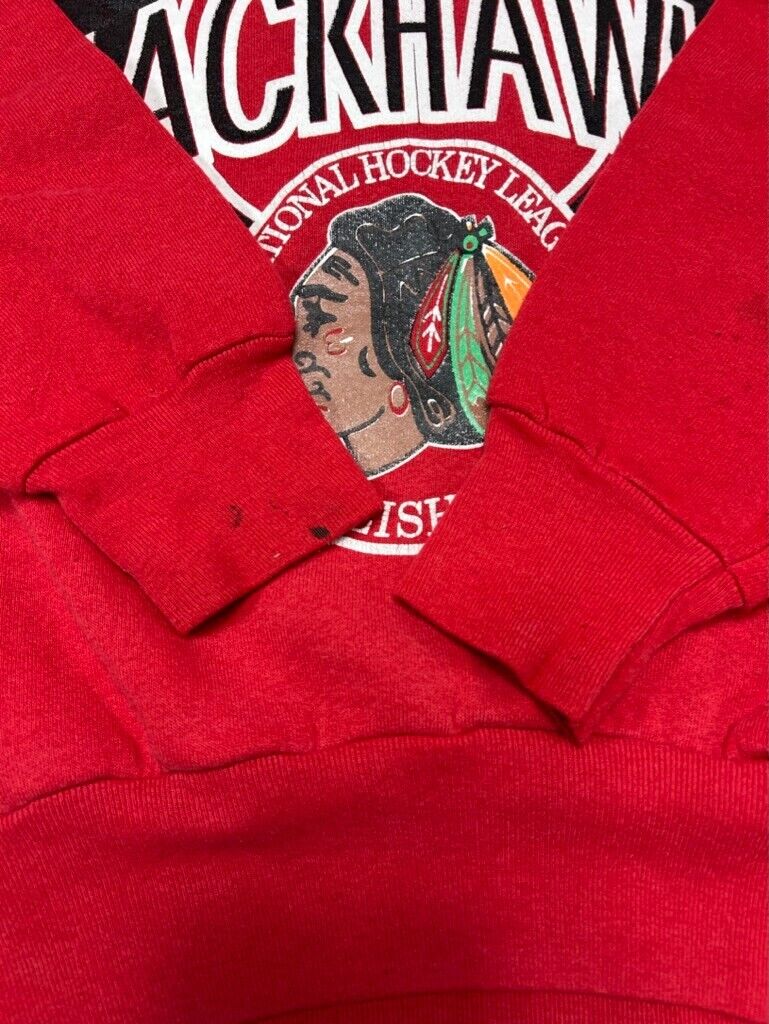 Vintage 80s/90s Chicago Blackhawks NHL Spellout Logo Sweatshirt Size Small