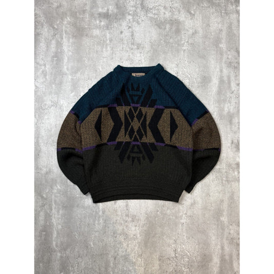 Vintage 90s Jantzen Abstract Print Striped Pullover Knit Sweater Size Medium