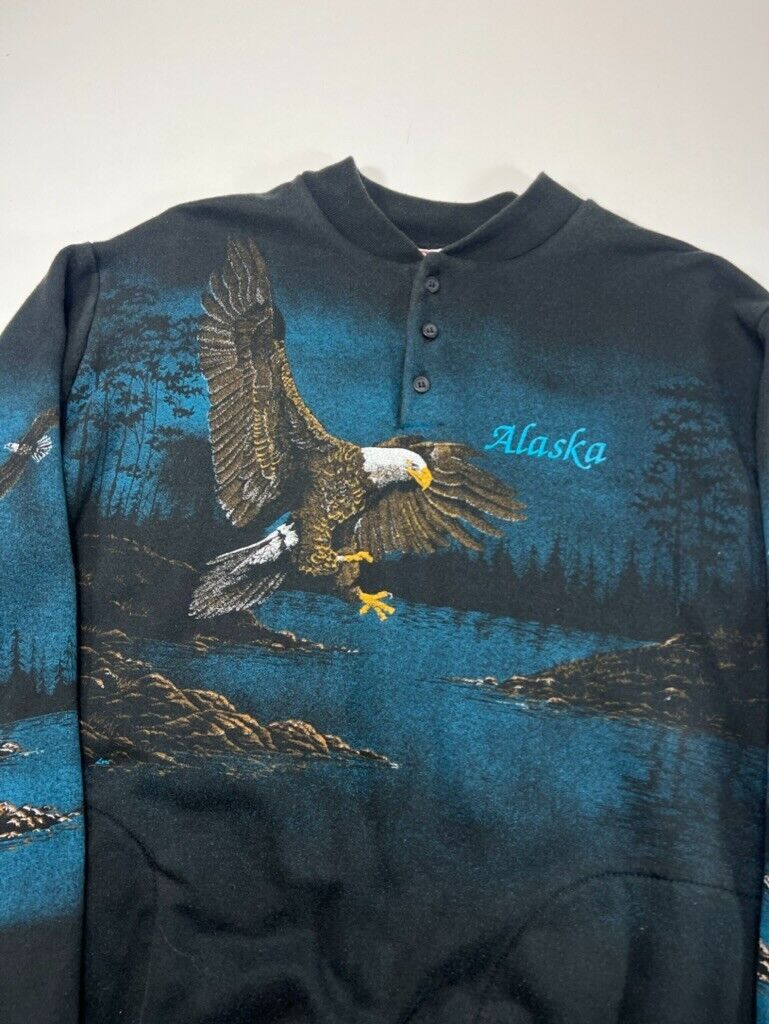 Vintage 90s Art Unlimited Alaska Wilderness Bald Eagle Sweatshirt AOP Sz Large