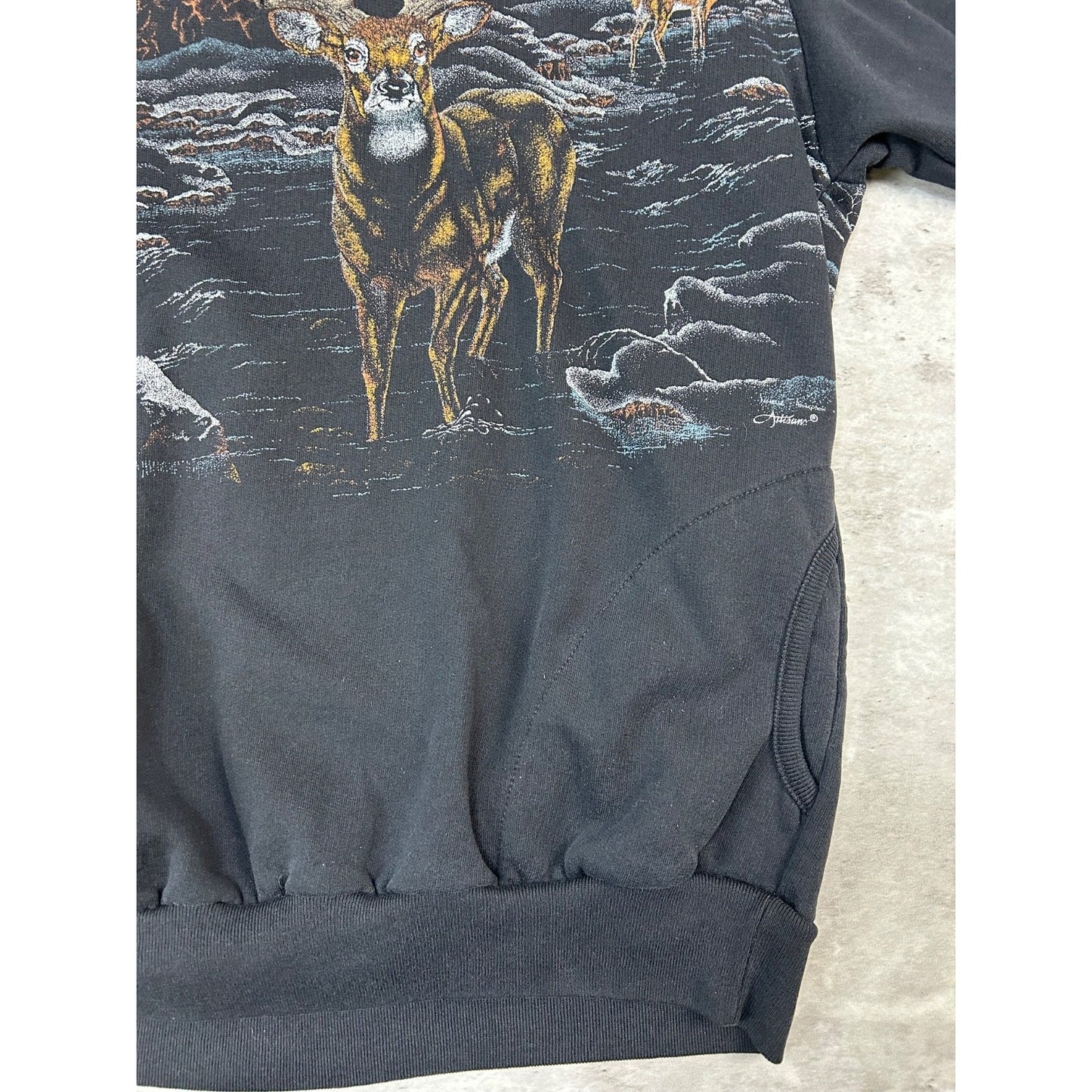 Vintage 90s Deer Nature All Over Print Collared Animal Sweatshirt Size Large