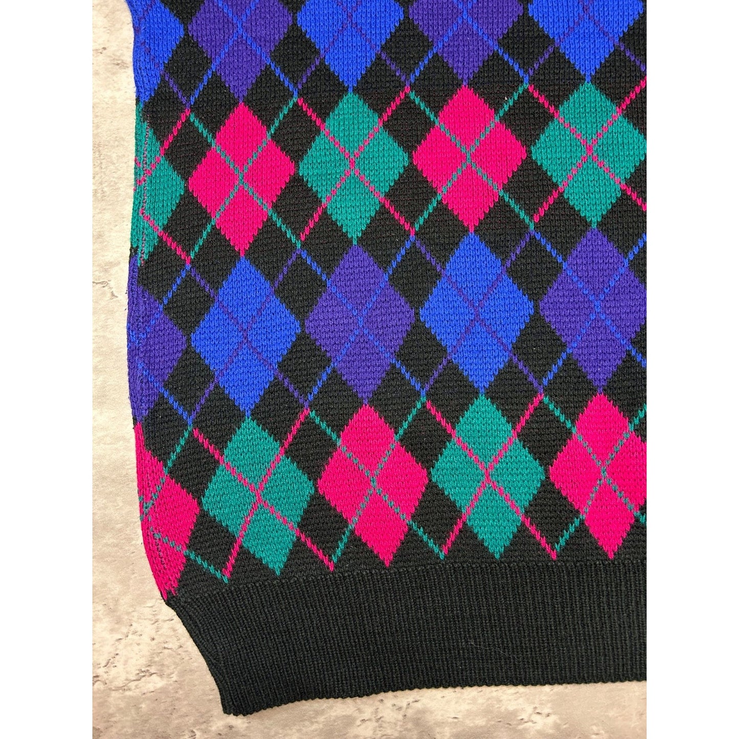 Vintage 90s C.S.T Studio Argyle Print Pullover Ribbed Knit Sweater Size 2XL