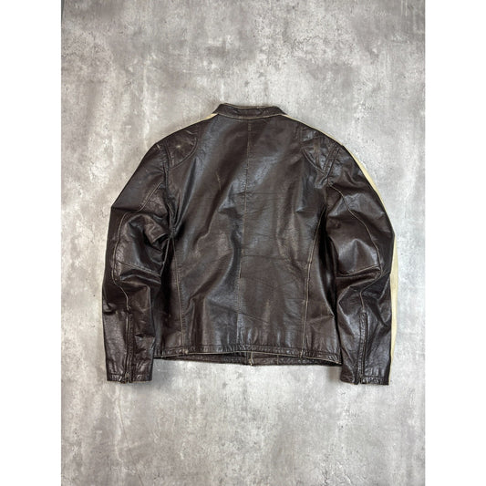 Vintage Tommy Hilfiger Denim Full Zip Cafe Racer Leather Jacket Size XL