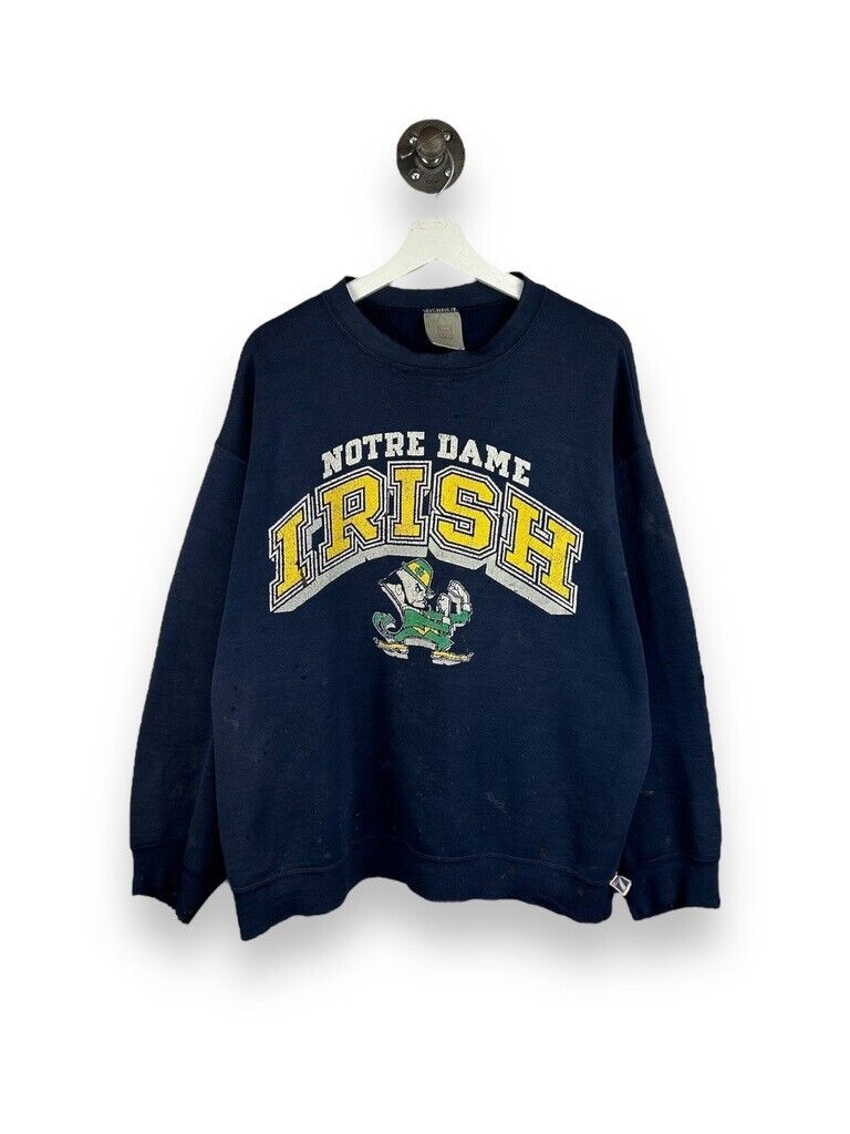 Vintage 90s Notre Dame Fighting Irish NCAA Distressed Graphic Sweatshirt Size XL