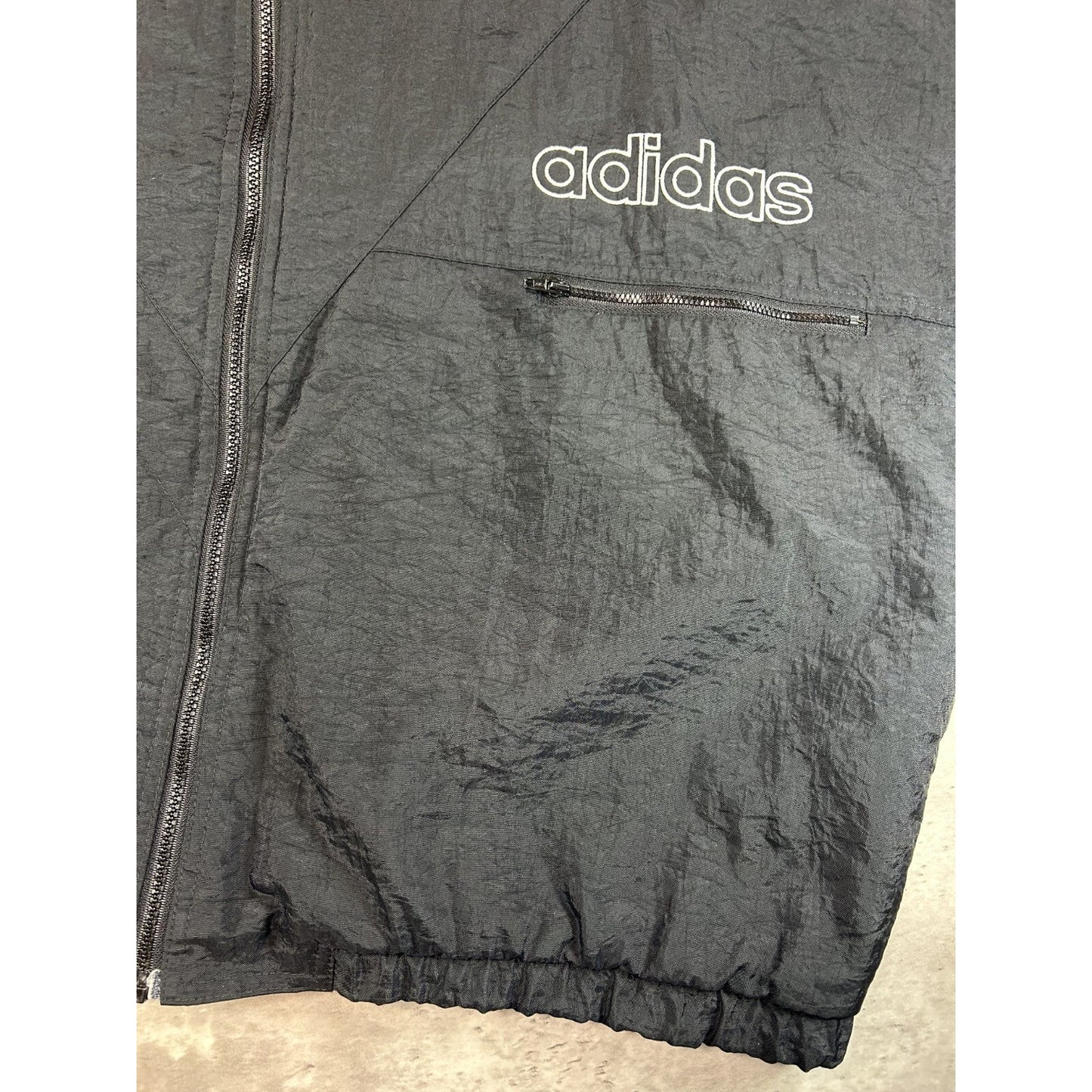 Vintage 90s Adidas Trefoil Spellout Nylon Insulated Jacket Size XL Black