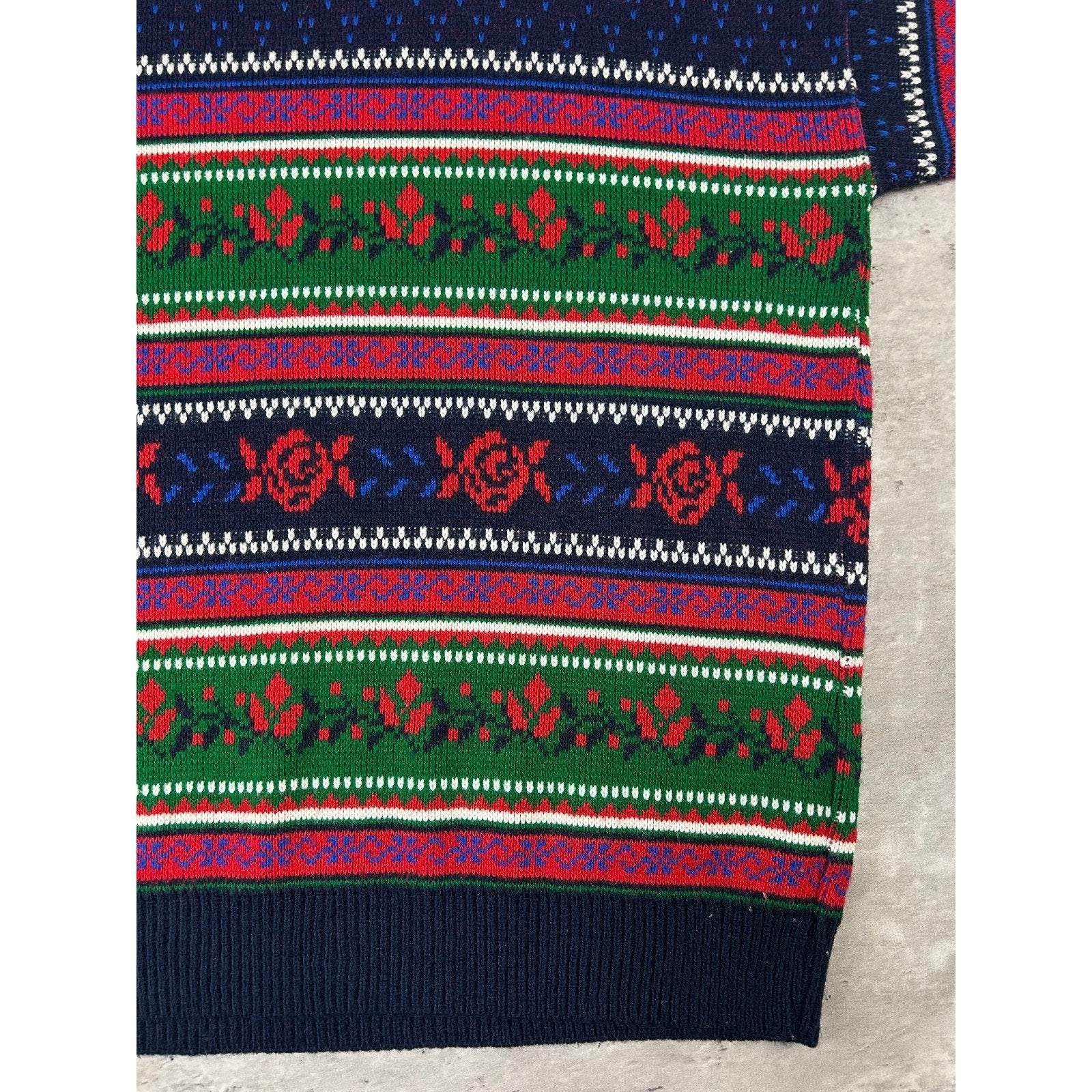 Vintage 90s Rose Striped Print Pullover Turtle Neck Knit Sweater Size Large