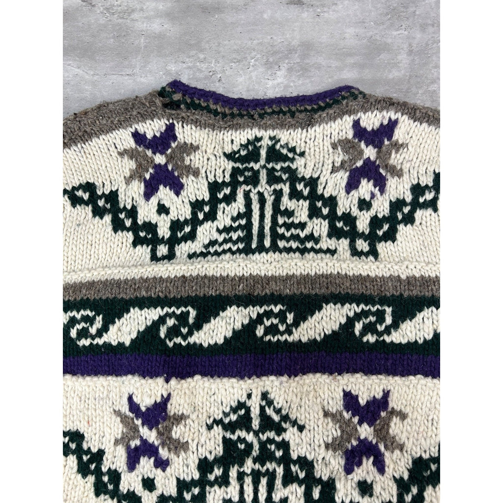 Vintage 80s/90s Rey Wear Geometric Print Cardigan Knit Sweater Size Large