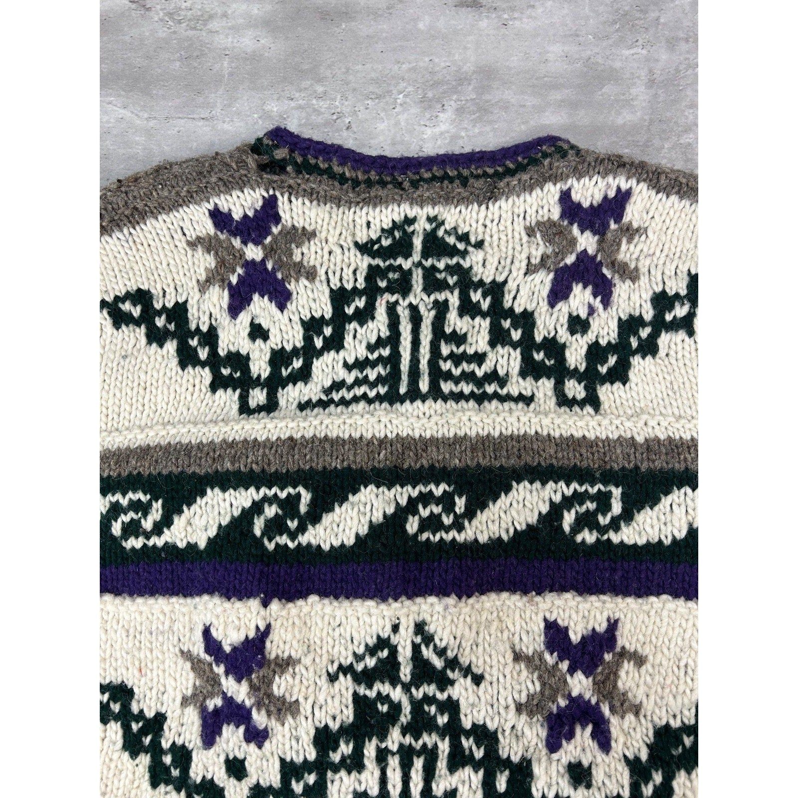 Vintage 80s/90s Rey Wear Geometric Print Cardigan Knit Sweater Size Large
