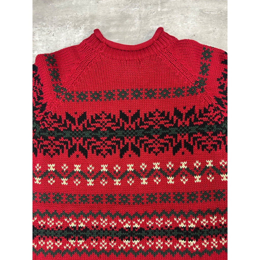 Vintage Eddie Bauer Snowflake Striped Pullover Knit Sweater Size Large