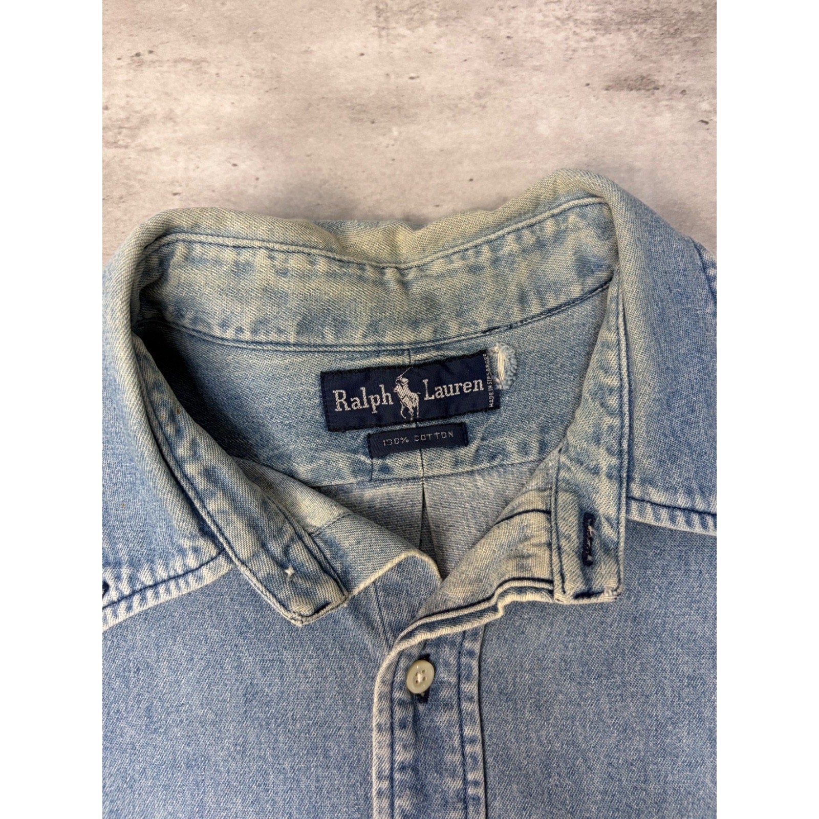 Vintage Polo Ralphh Lauren Embroidered Pony Light Wash Button Up Shirt Size XL