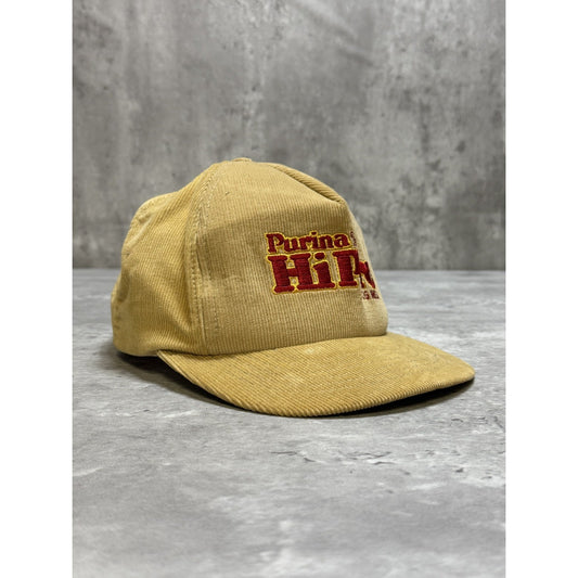 Vintage 90s Purina Hi Pro Embroidered Spellout Corduroy Snapback Hat OSFA