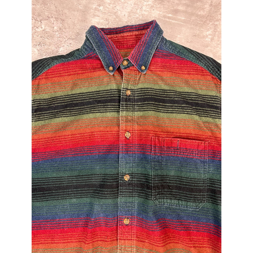 Vintage Woolrich Striped Flannel Long Sleeve Button Up Shirt Size Large