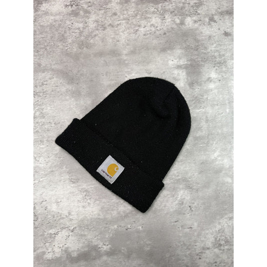 Vintage Carhartt Embroidered Patch Workwear Beanie Hat OSFA Black