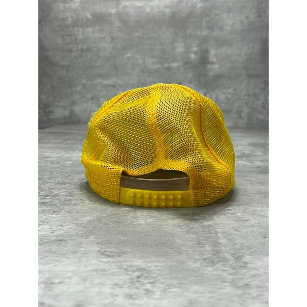 Vintage 1988 Oshkosh Graphic Spellout Trucker Snapback Hat OSFA White/Yellow