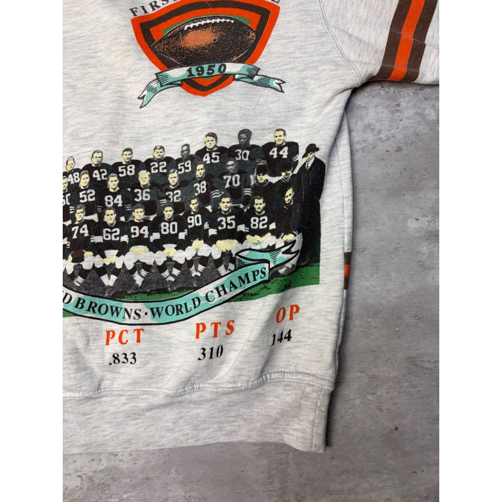 Vintage 1990 Cleveland Browns NFL AOP Spellout Graphic Sweatshirt Size Medium