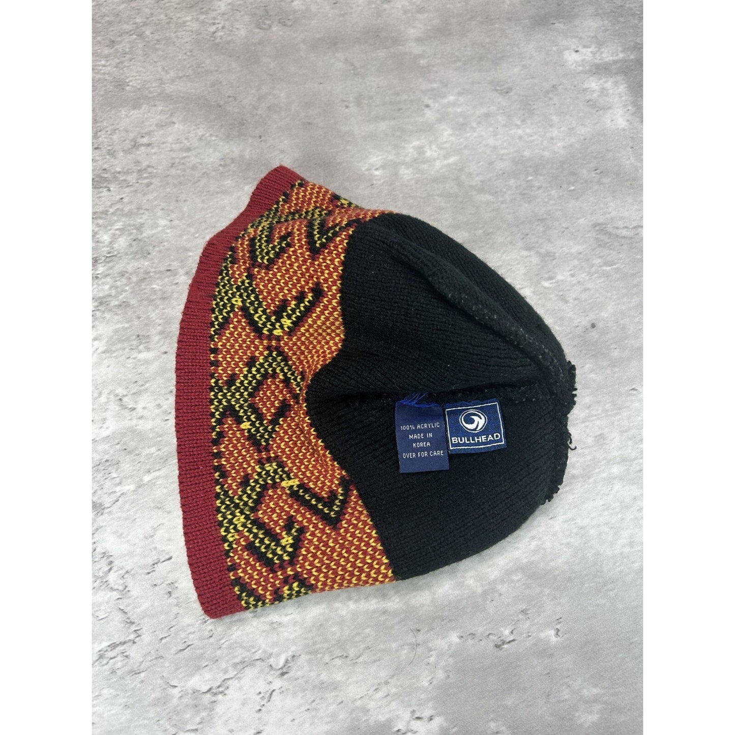 Vintage Graphic Flame Print Beanie Hat OSFA Black/Red