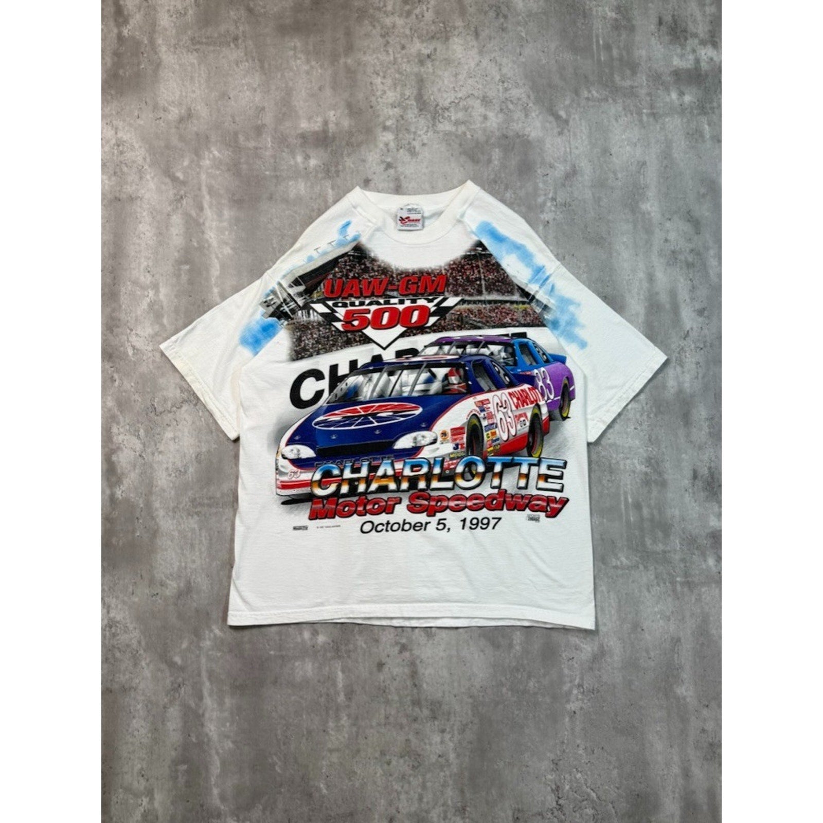 Vintage 1997 Nascar Winston Cup UAW-GM 500 All Over Print T-Shirt Size XL