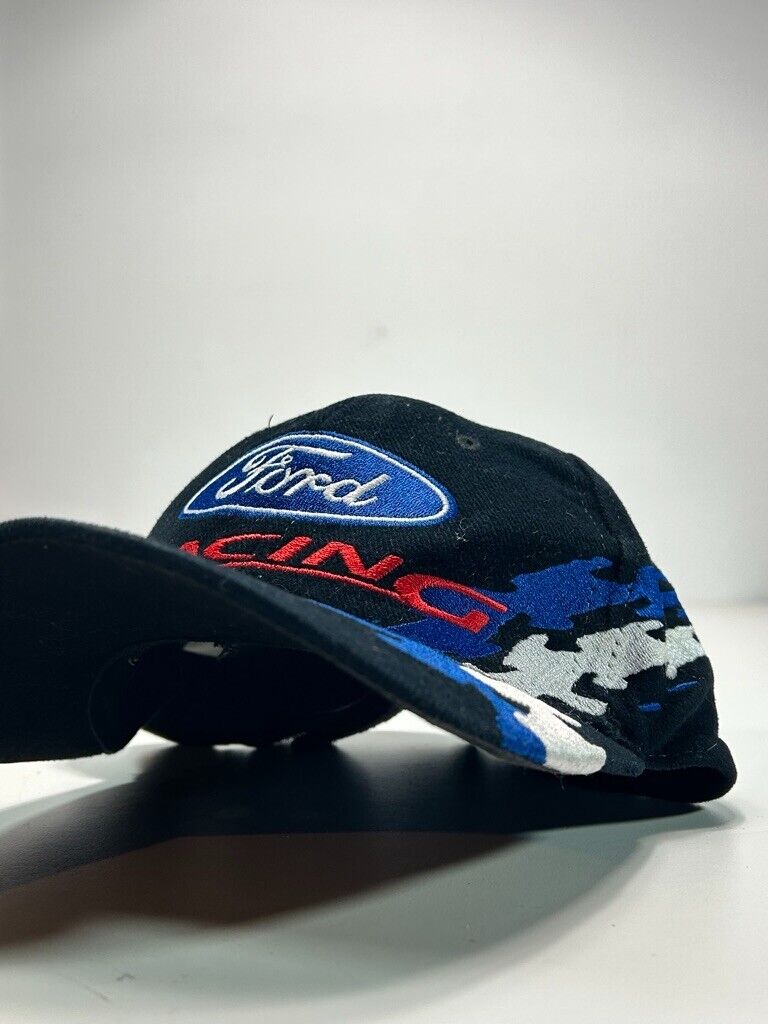 Vintage Ford Racing Nascar Embroidered Spell Out Strapback Hat OSFA Black