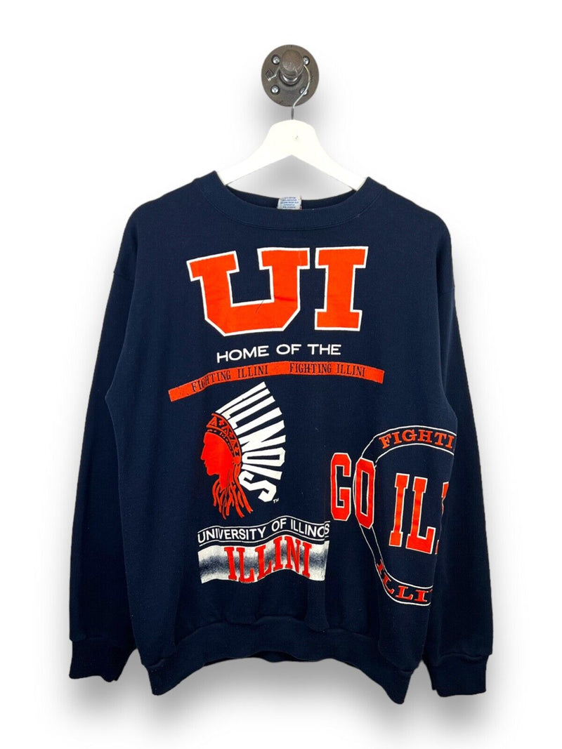 Vintage 90s Illinois Illini All Over Print Graphic NCAA Sweatshirt Size Large