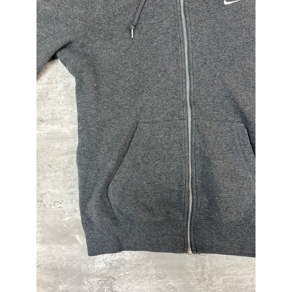 Nike Embroidered Swoosh Full Zip Hooded Gray Sweatshirt Size YOUTH Medium