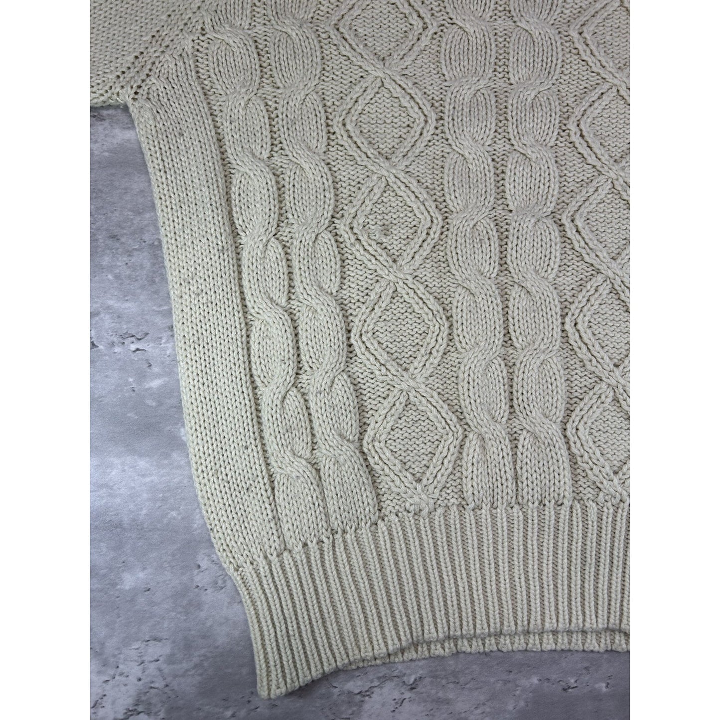 Vintage 70s/80s Aikinson Cable Knit Ribbed Pullover Knit Sweater Size XL Beige