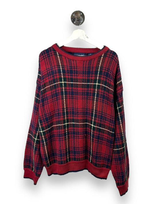 Vintage Northern Isles Plaid Print Knit Sweater Size 2XL Red