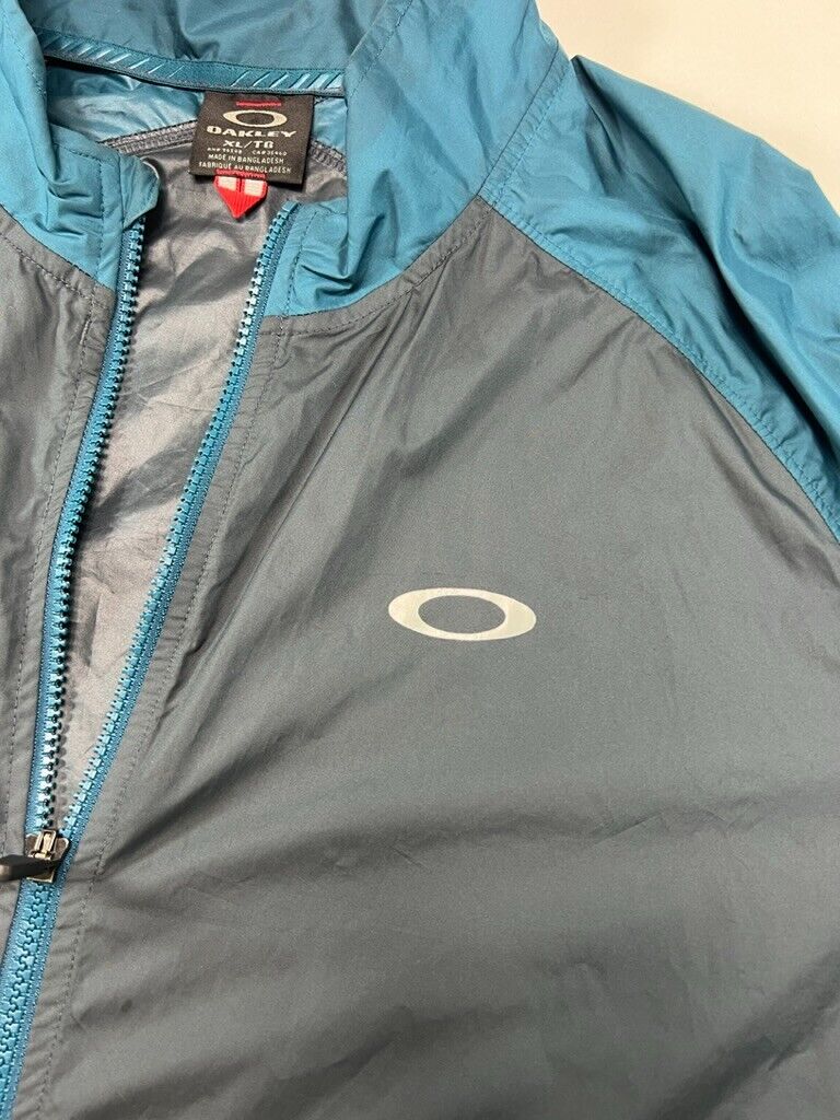 Vintage Oakley Two Tone Nylon Full Zip Windbreaker Jacket Size XL Grey