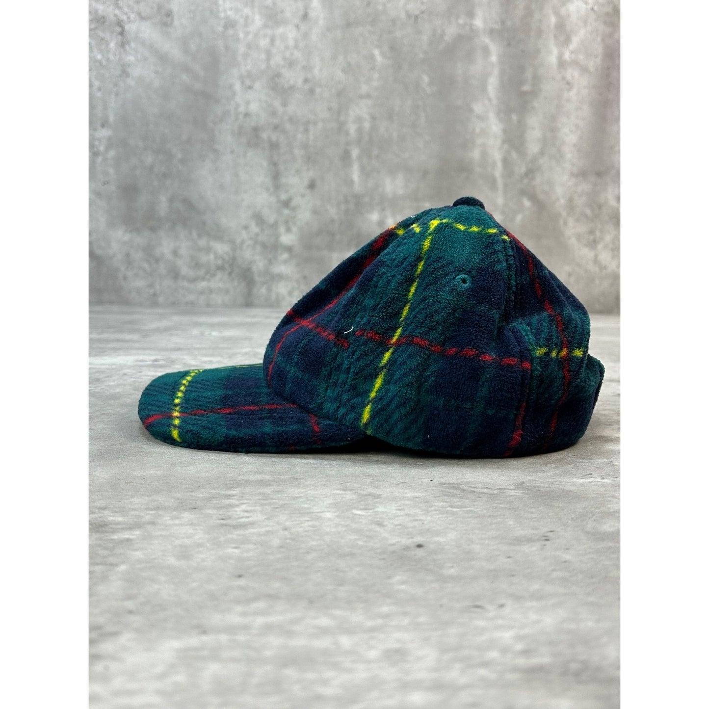 Vintage Plaid Print Fleece Strapback Hat OSFA