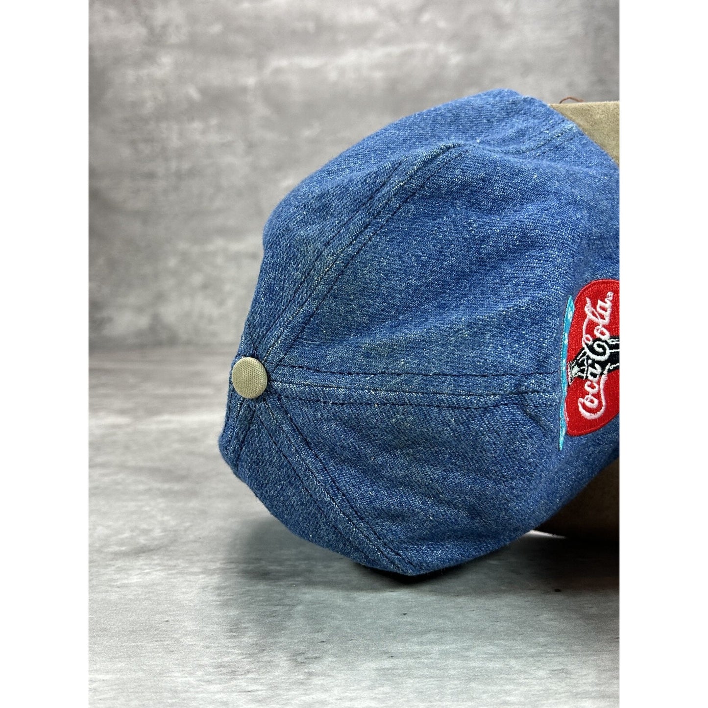 Vintage 90s Coca Cola Embroidered Spellout Logo Denim Snapback Hat OSFA