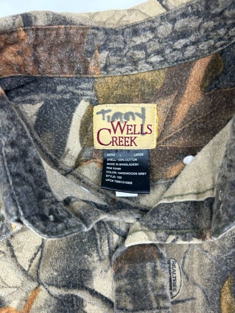 Vintage Wells Creek Real Tree Hardwoods Hunting Camo Button Up Shirt Size Large