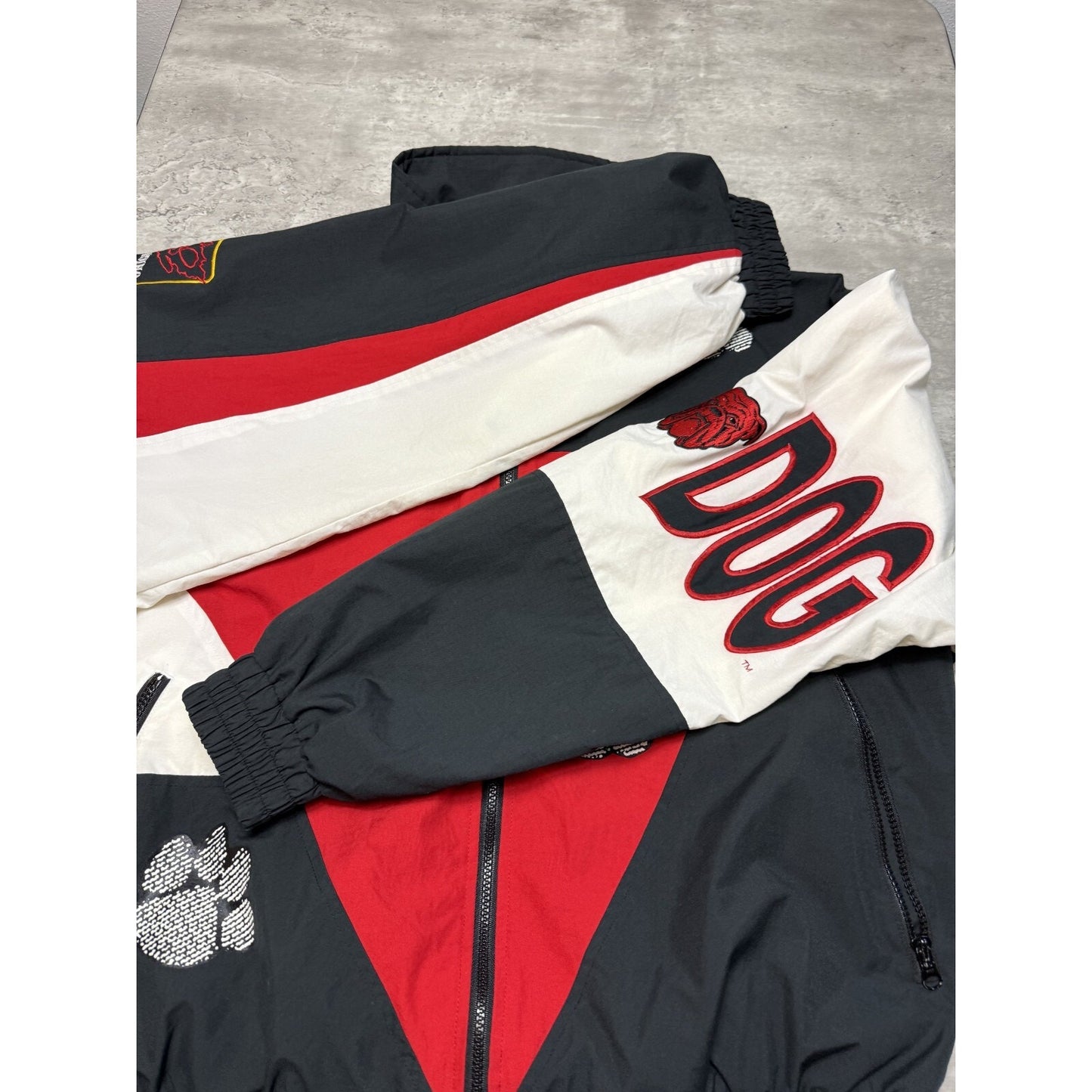 Vintage 90s Kenny Wallace #8 Nascar Red Dog Paw Print Jacket Size 2XL