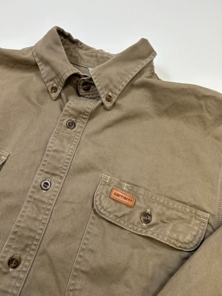 Carhartt Original Fit Double Pocket Work Wear Button Up Shirt Size Large