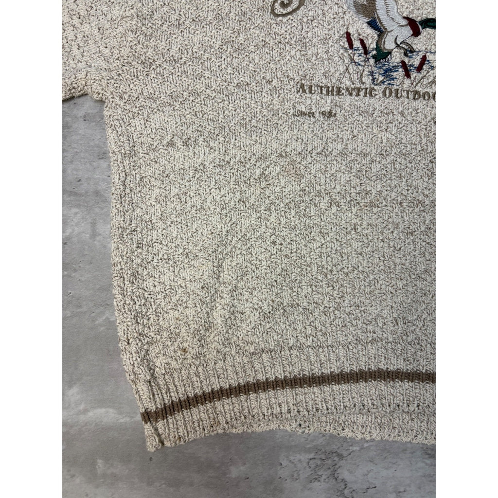 Vintage 90s St. Johns Bay Embroidered Mallard Spellout Knit Sweater Size Large