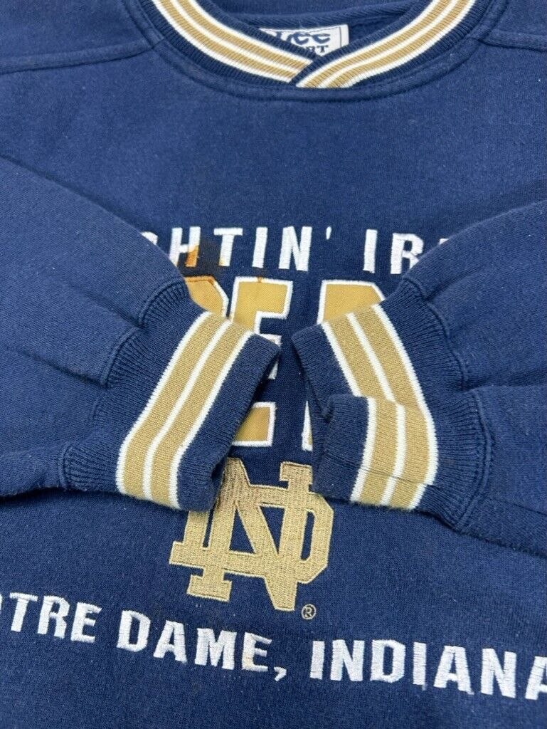 Vintage Notre Dame Fighting Irish NCAA Embroidered Sweatshirt Size XL Blue