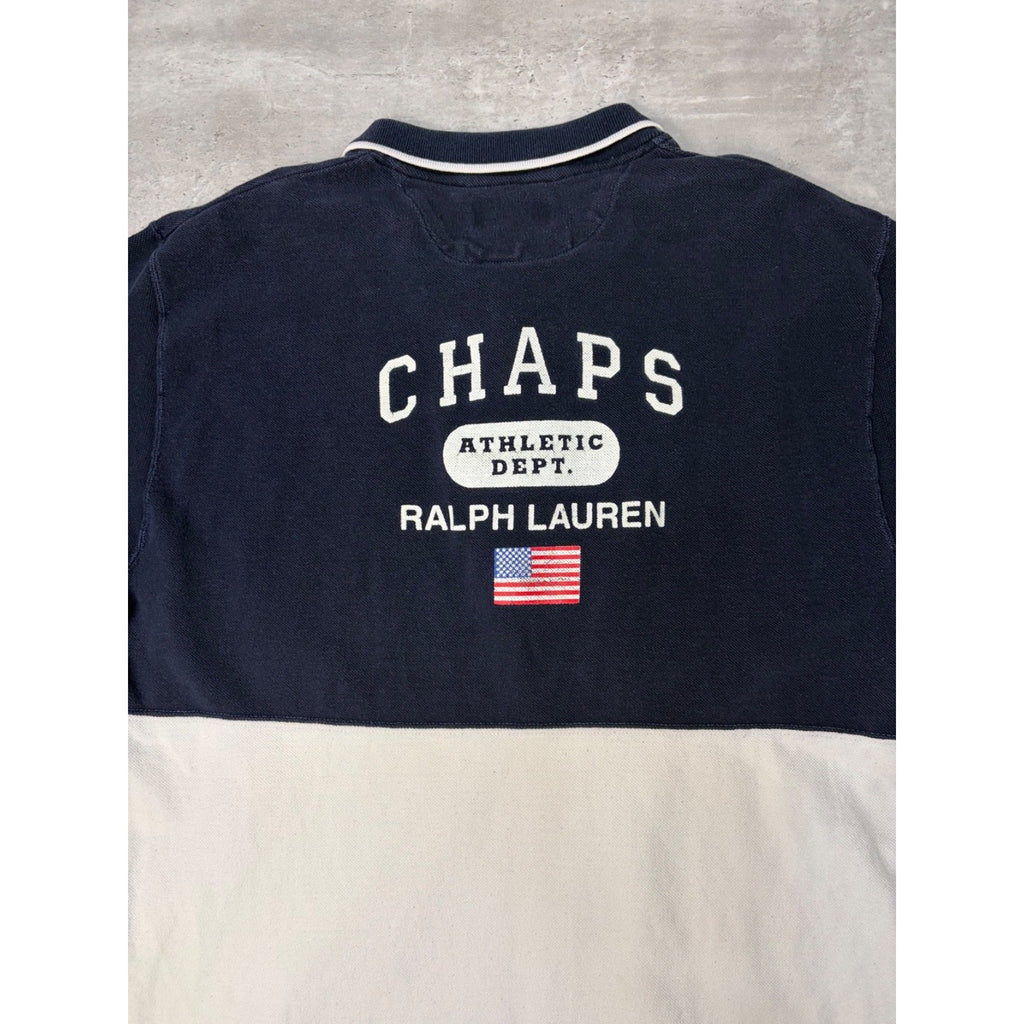 Vintage Chaps Spellout Flag Graphic Long Sleeve Rugby Button Up Shirt Size Large