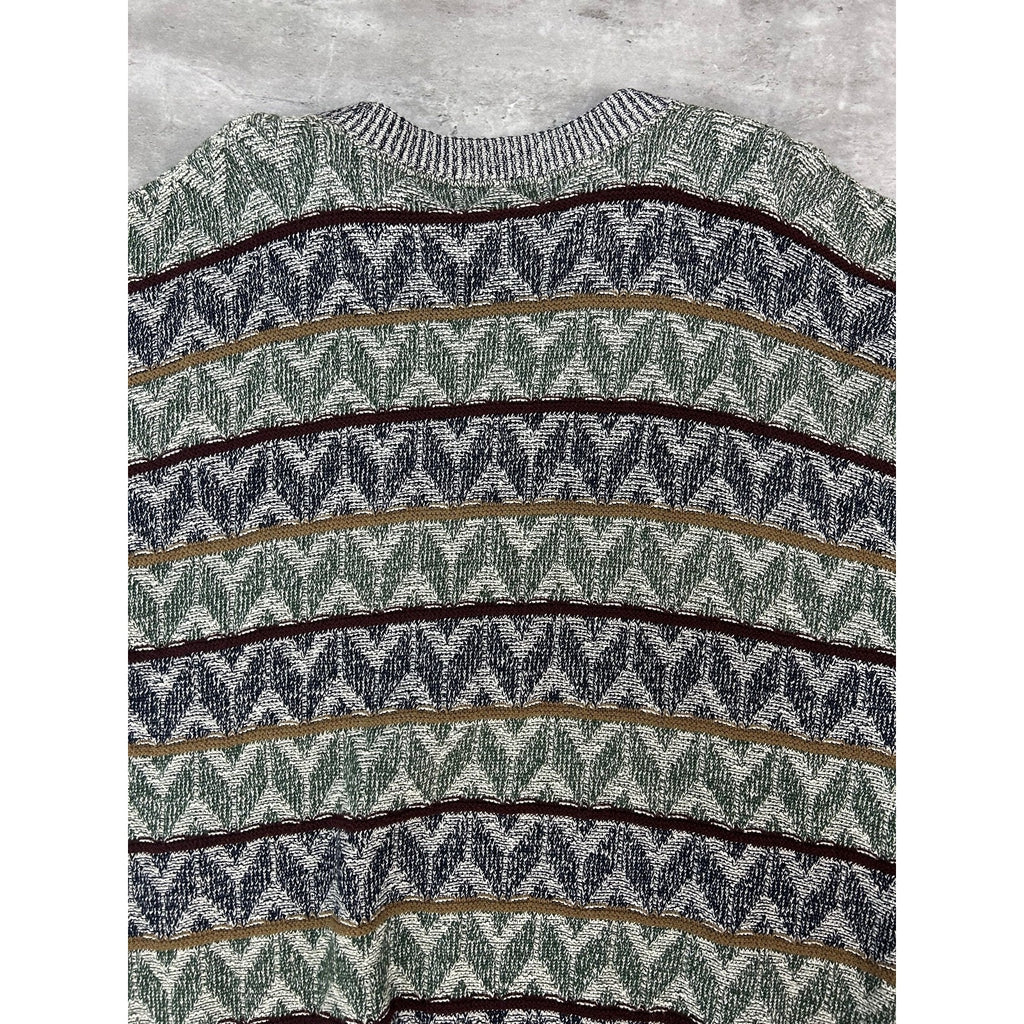 Vintage 90s Jantzen Zig Zag Striped Print Pullover Knit Sweater Size Large