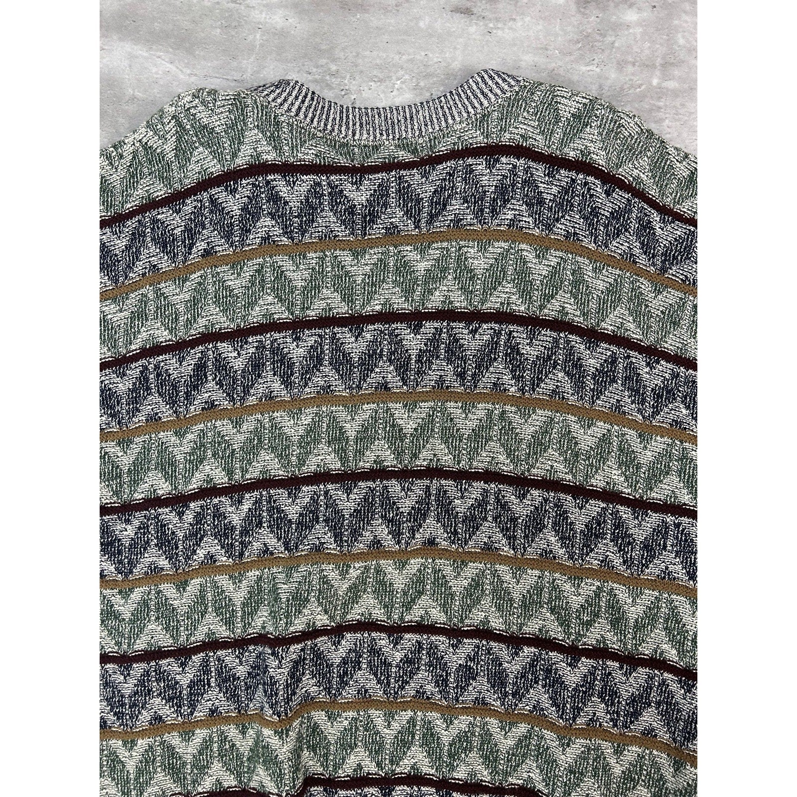 Vintage 90s Jantzen Zig Zag Striped Print Pullover Knit Sweater Size Large